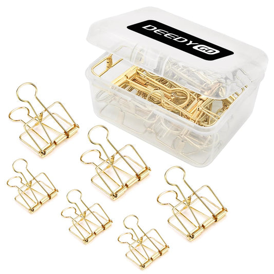 DEEDYGO 20 PCS Gold Wire Binder Clips, Assorted Sizes (10 Medium, 10 Small)