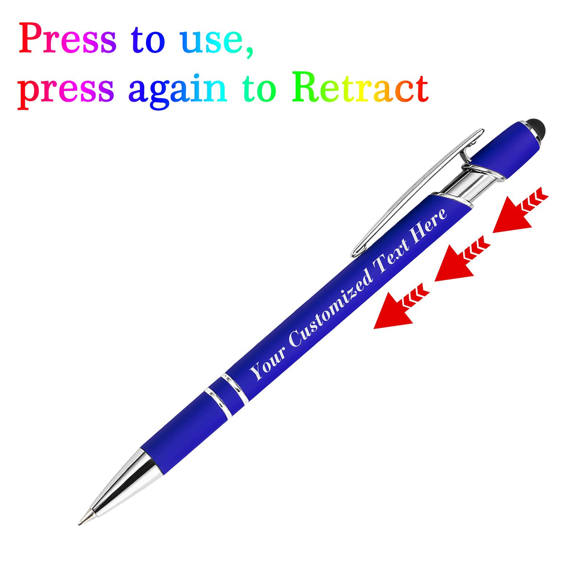 10 Pcs Personalized Pens in Bulk with Stylus Tip - Custom Print with Name 0.5 mm Soft Touch Medium