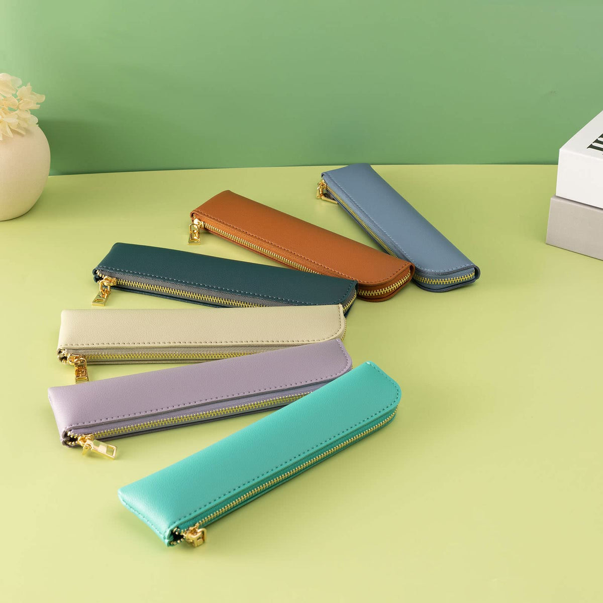 Sluxa Purple pencil case, Thin soft pen bag, Small pencil case for adults,Senior leather Minimal