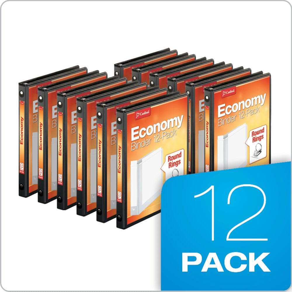 Cardinal Economy 3 Ring Binders, Binders for School and Office, Durable 1/2 inch Round Rings, Holds