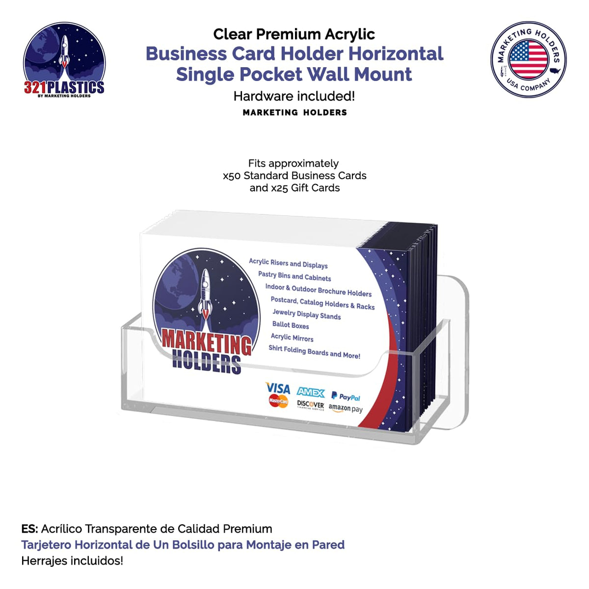 Marketing Holders 6 Pack Wall Business Card Holder with Hardware Holds 3.5" x 2" Gift Cards