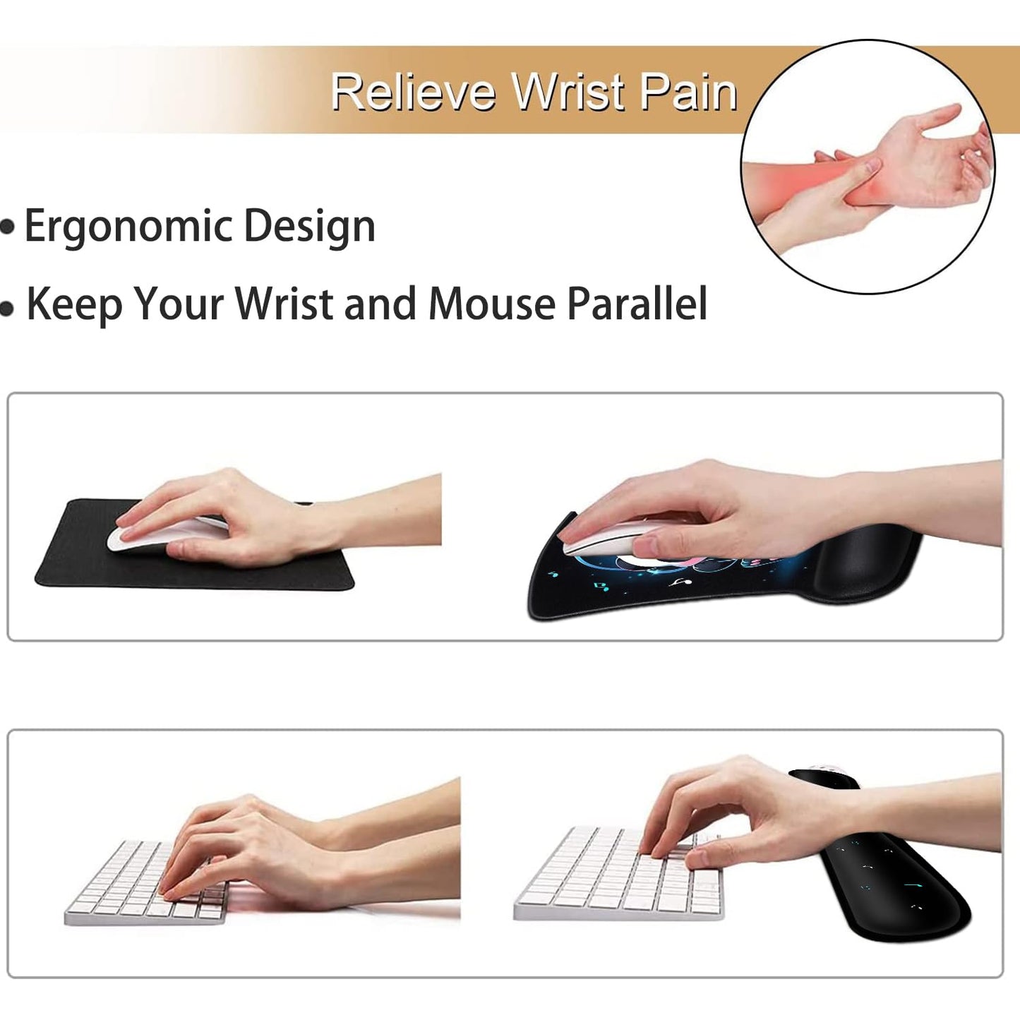 Keyboard Wrist Rest and Mouse Pad Wrist Support Set, Ergonomic Gel Mouse Pad Wrist Rest with