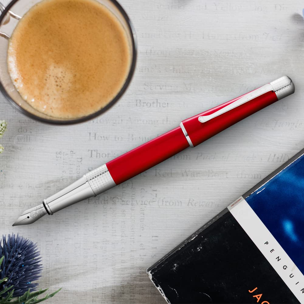 Cross Beverly Refillable Fountain Pen, Medium Nib, Includes Premium Gift Box - Translucent Red