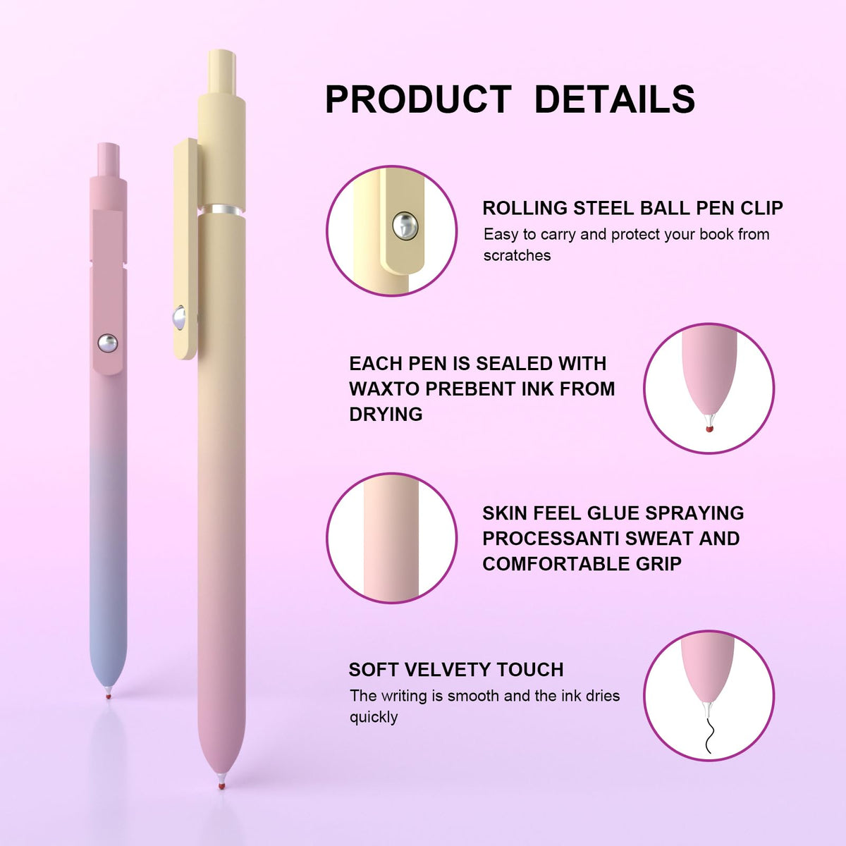 Gradient Shaft Gel Pens, 0.7mm Fine Point Black Ink,Smooth Writing High-End Pens for Note