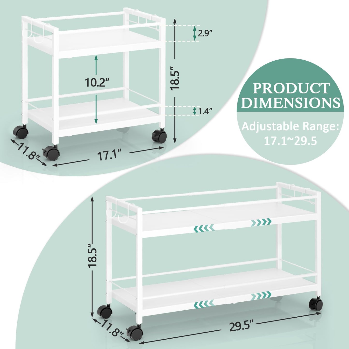 2-Tier Expandable Rolling Pantry Cart with Wheels, Adjustable Floor Organizer for Kitchen Pantry