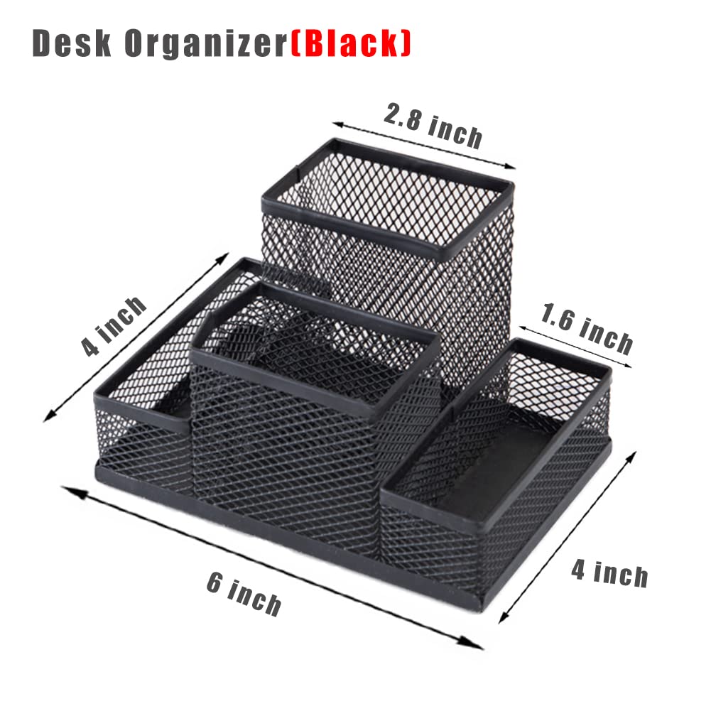 koofull 2 Packs Desk Organizer Desktop Mesh Pen Pencil Holder Caddy with 4 Compartments, Office