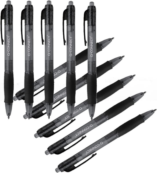Q-Connect Retractable Ballpoint Pen Medium Black (Pack of 10)