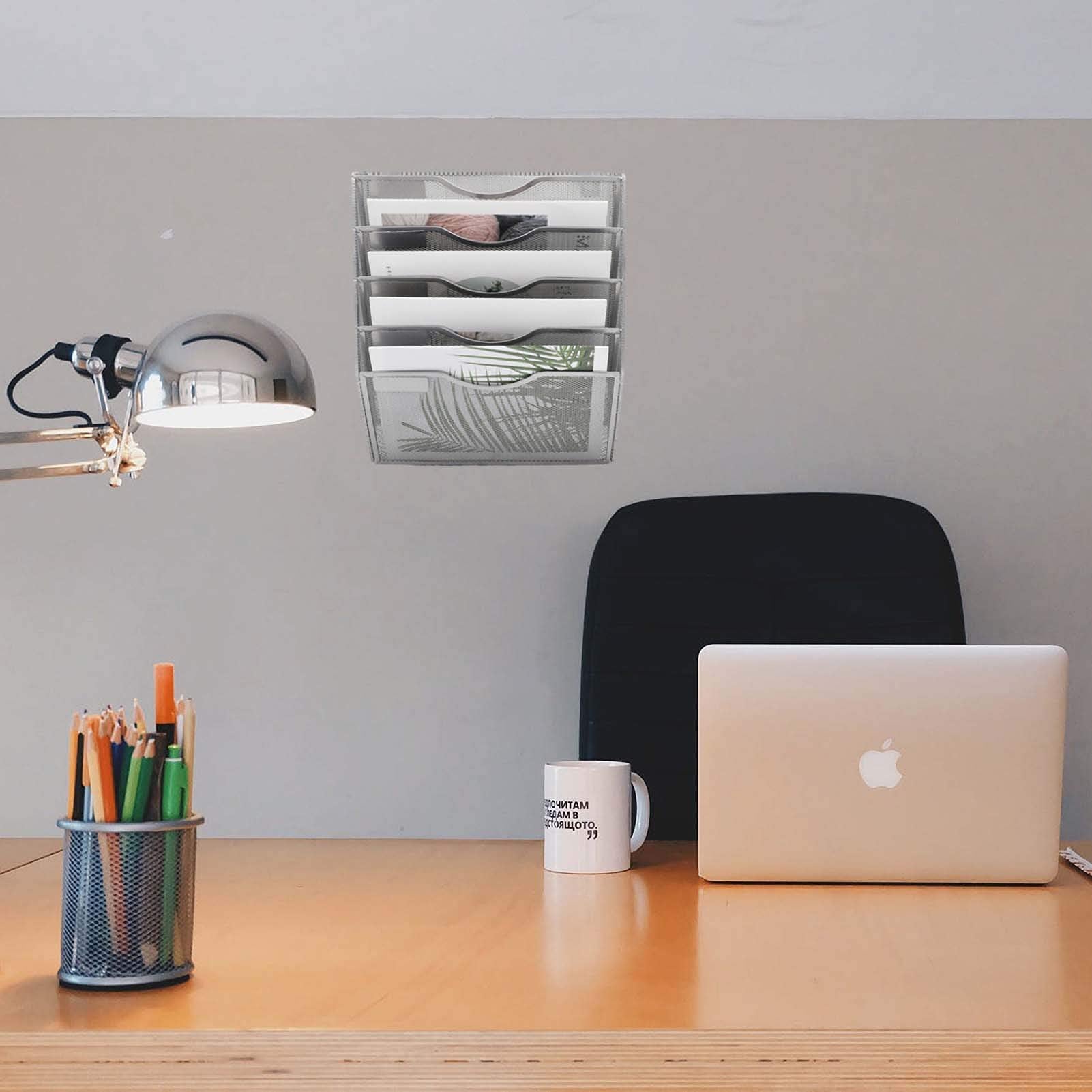 EASEPRES 5 Pocket Mesh Hanging Wall File Organizer, Wall Mounted Mail Paper Document Folder Holder