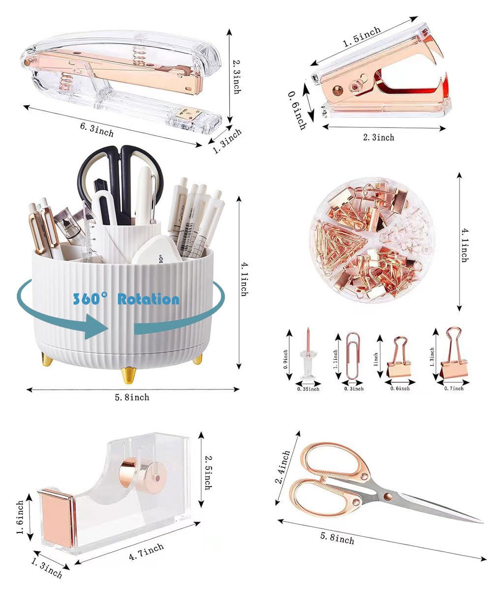 Gawsey Rose Gold Desk Organizers and Accessories with Desk Organizer 360° Rotating Pen Holder and