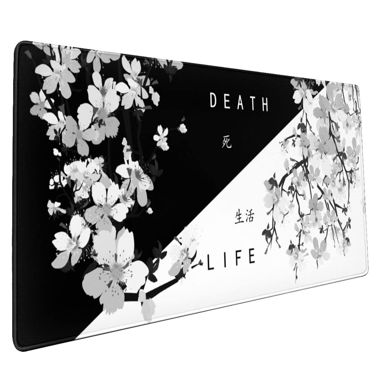 Black White Japanese Mouse Pad 35.4 X 15.7 Inch XXL Cherry Blossom Death Life Full Desk Mousepad