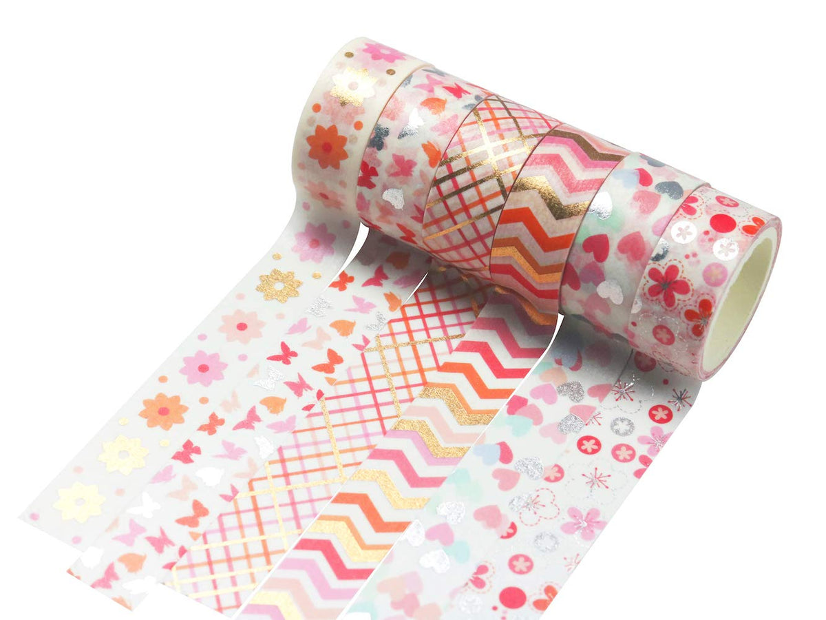 YUBBAEX 12 Rolls Pink Gold Washi Tape Set Masking Decorative Tapes (Pink Mix)