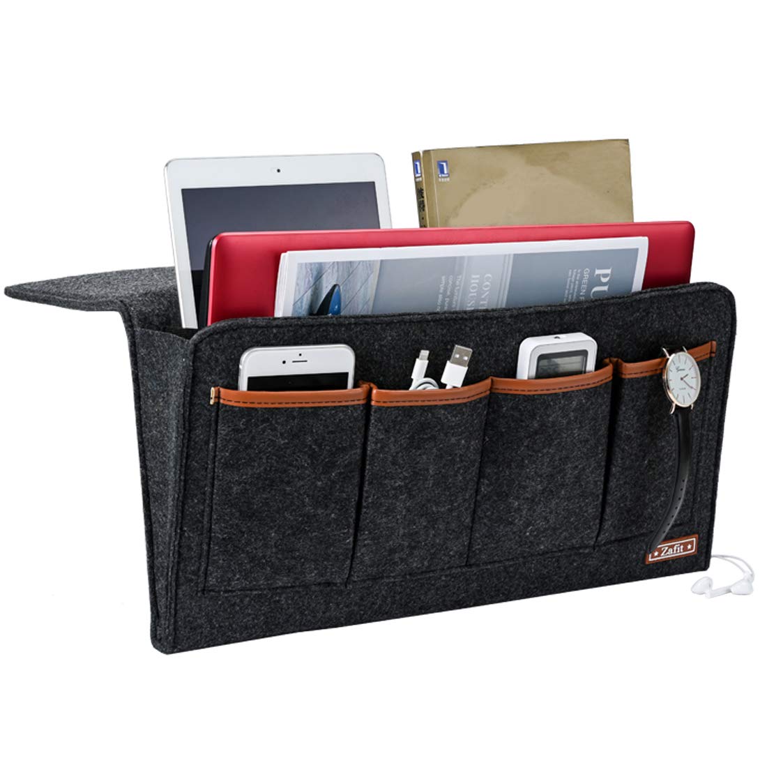 Zafit Bedside Caddy, 7 Pockets Large Size Bedside Organizer Caddy for Magazine Remotes Phone