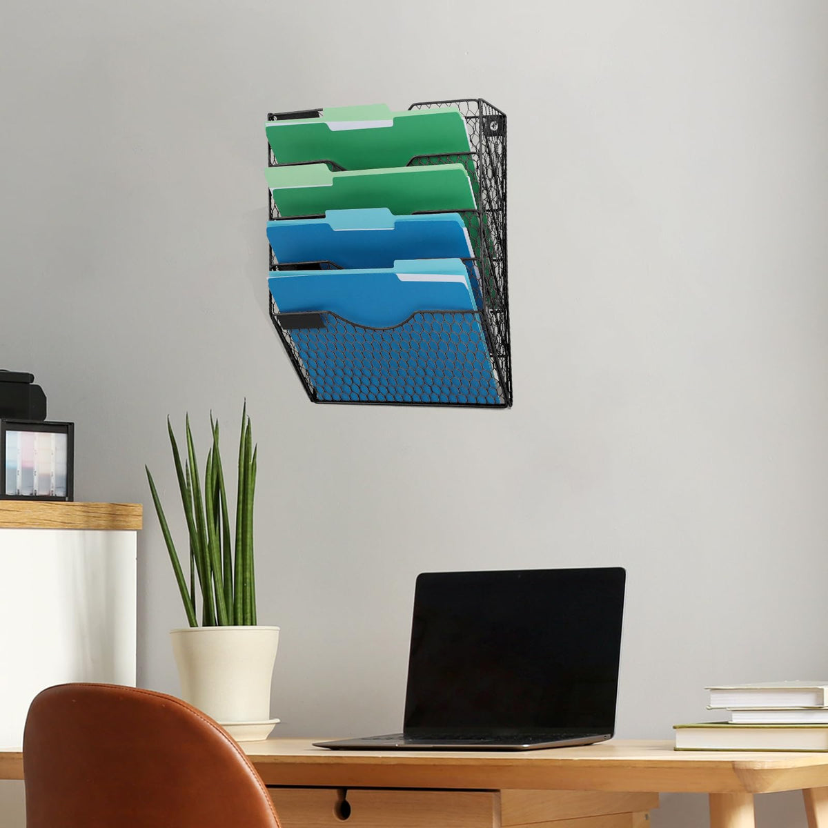 EASEPRES Mail Organizer Wall Mount, 5 Tier Metal Chicken Wire Hanging File Holder Office Storage
