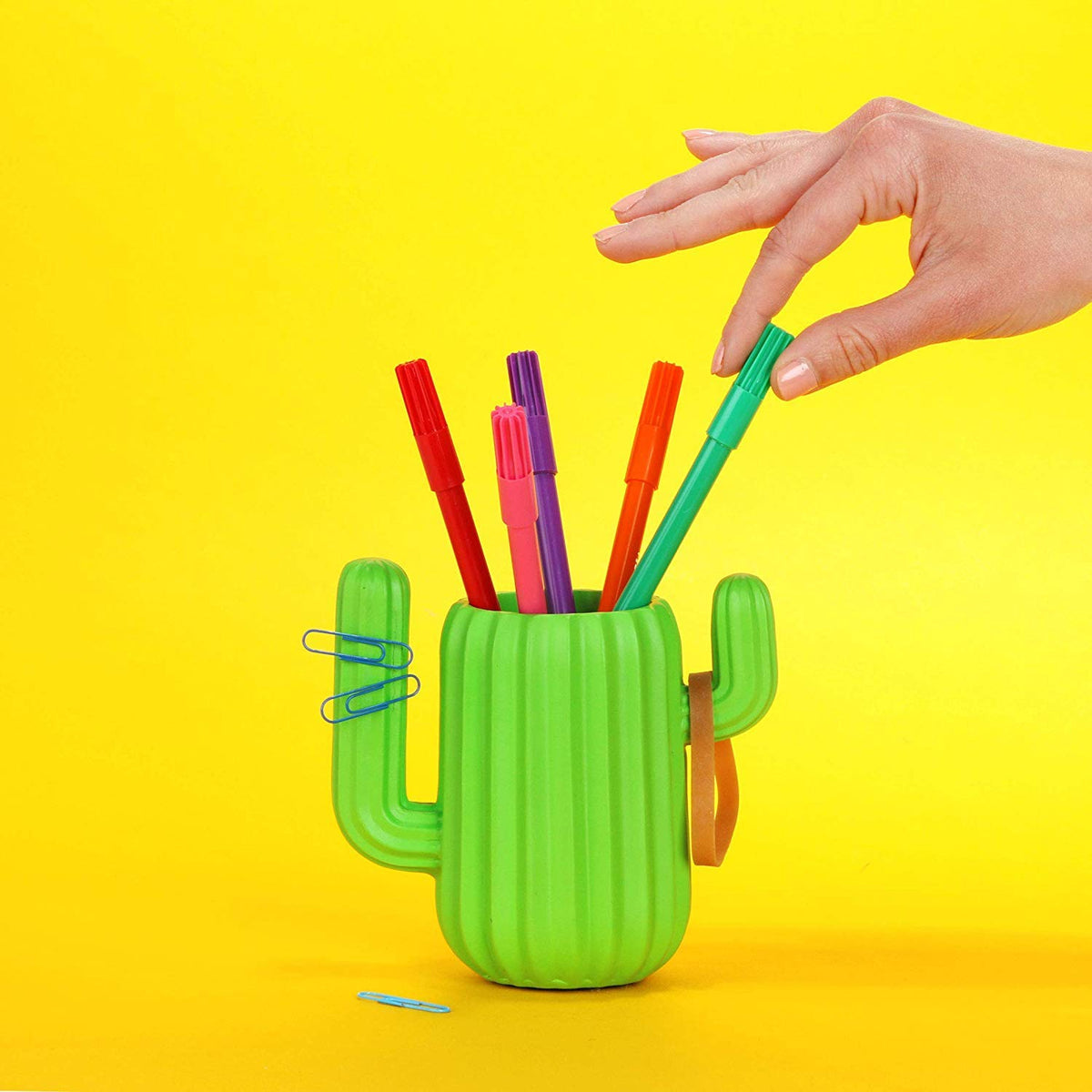 Mustard Pen Holder Desktop Organiser - Green Cactus