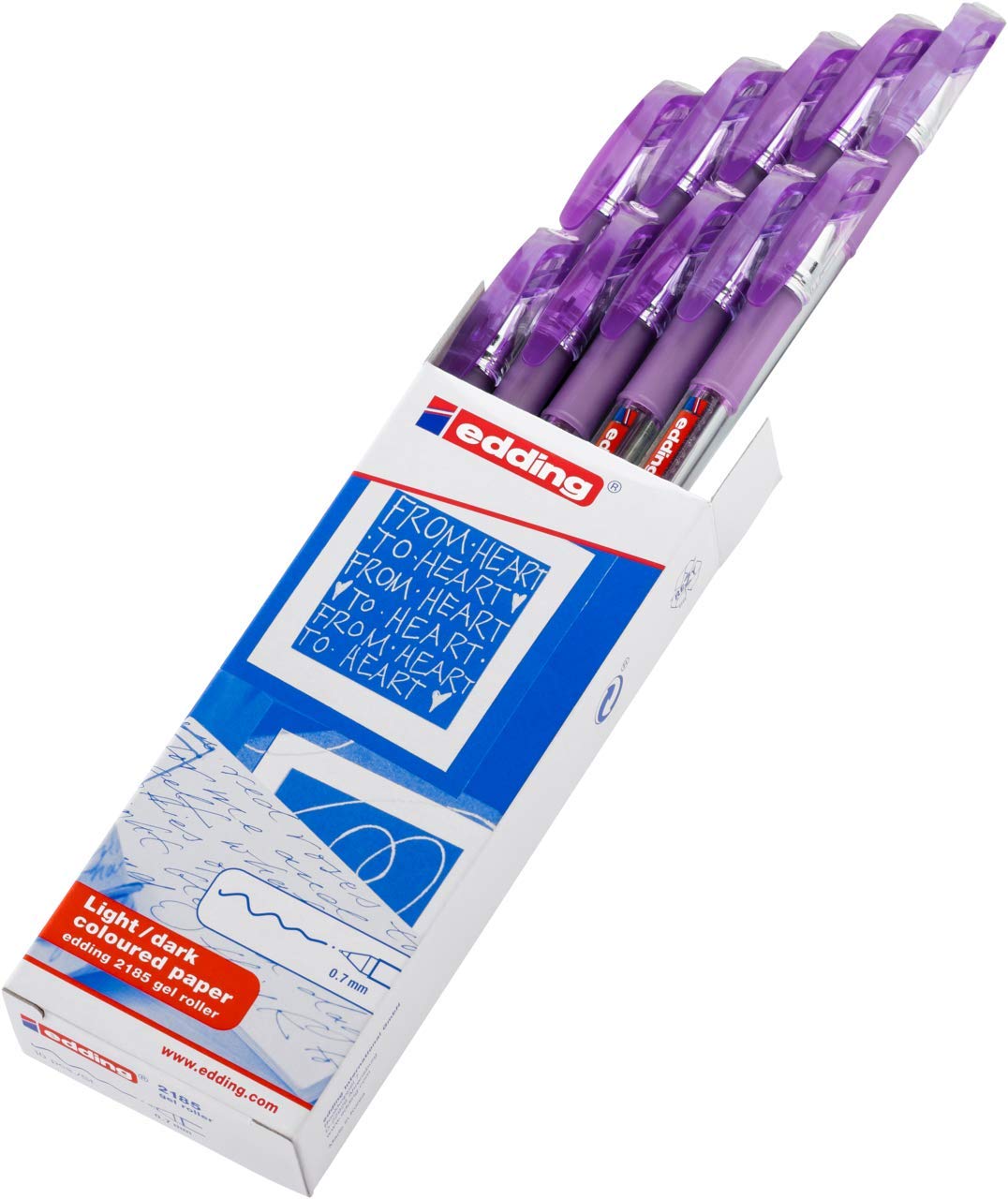 edding 2185 Gel Roller - Violet - Box of 10-0.7 mm - Gel Pen for Writing, Drawing, Colouring