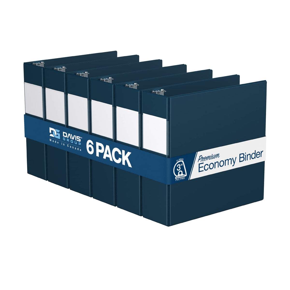 Premium Economy 3-Ring Binder, Spine Label, 3" Round Rings, Navy Blue, 6 Pk