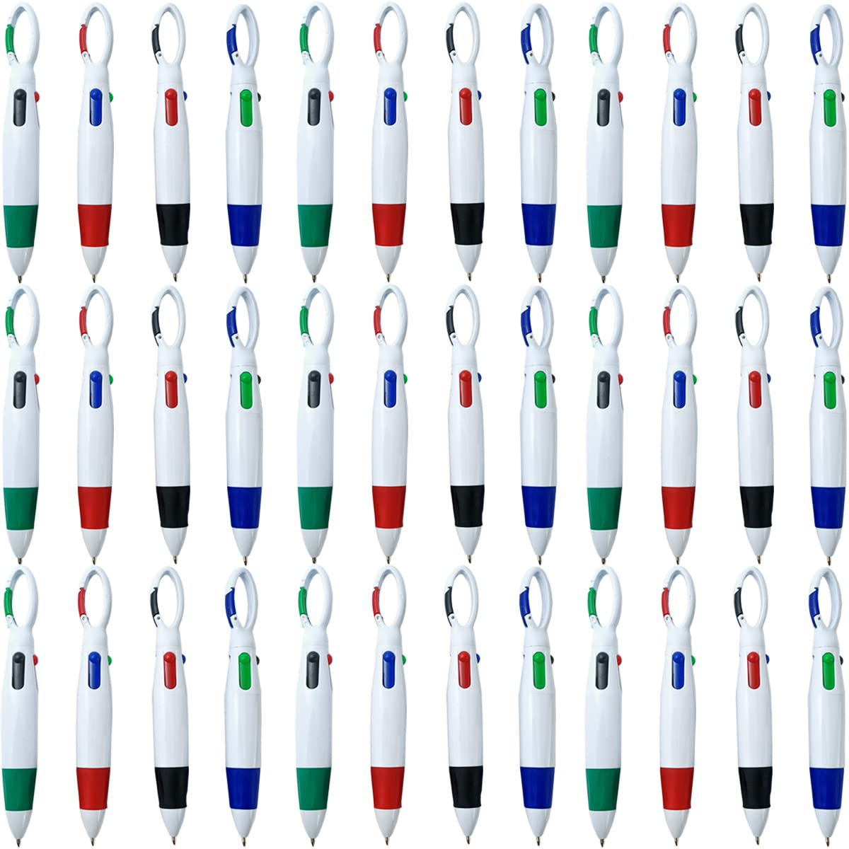 NSBELL 36PCS Plastic Carabiner Shuttle Pens 4-in-1 Retractable Ballpoint Pens Multicolor Pens with