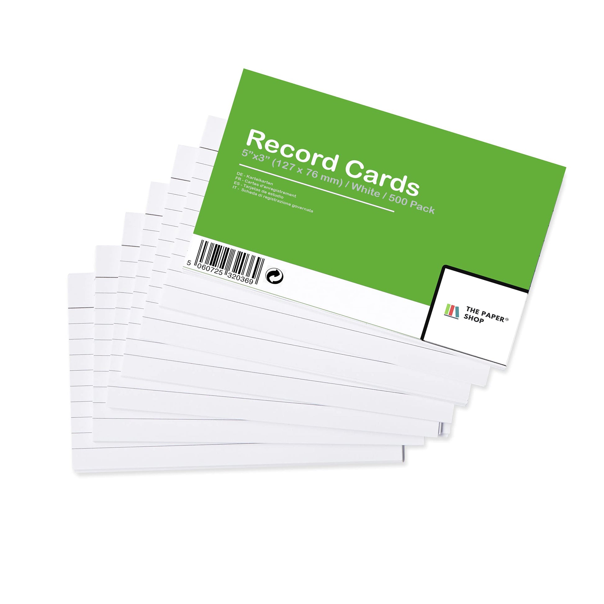The Paper Shop 3x5 Index Cards - White Ruled Flash Cards - A7 (500 Pack) | Index Cards 3x5 Lined