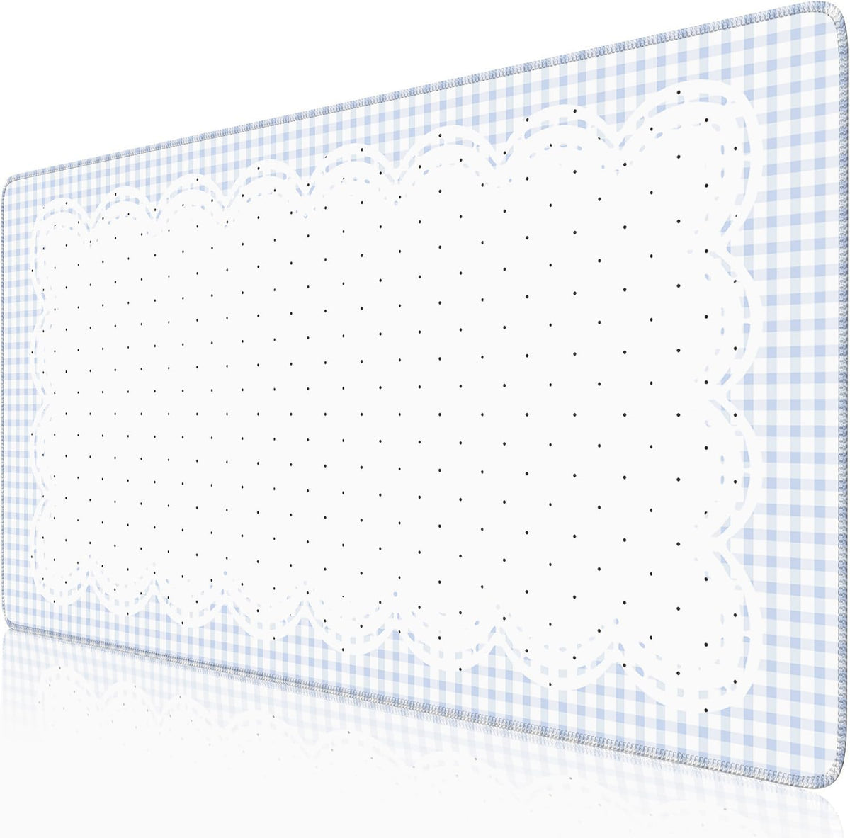 Nasdalgias Blue White Desk Mat -31.5x15.7in-Checkered Wavy Polka dots for Office Study Gaming Work