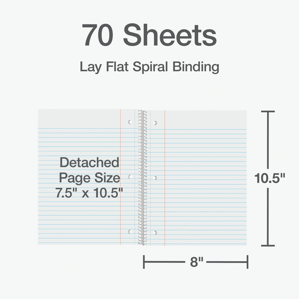 Oxford Spiral Notebooks, 3 Pack, 1 Subject, Wide Ruled Notebooks for School, 8 x 10.5 Inches, 70