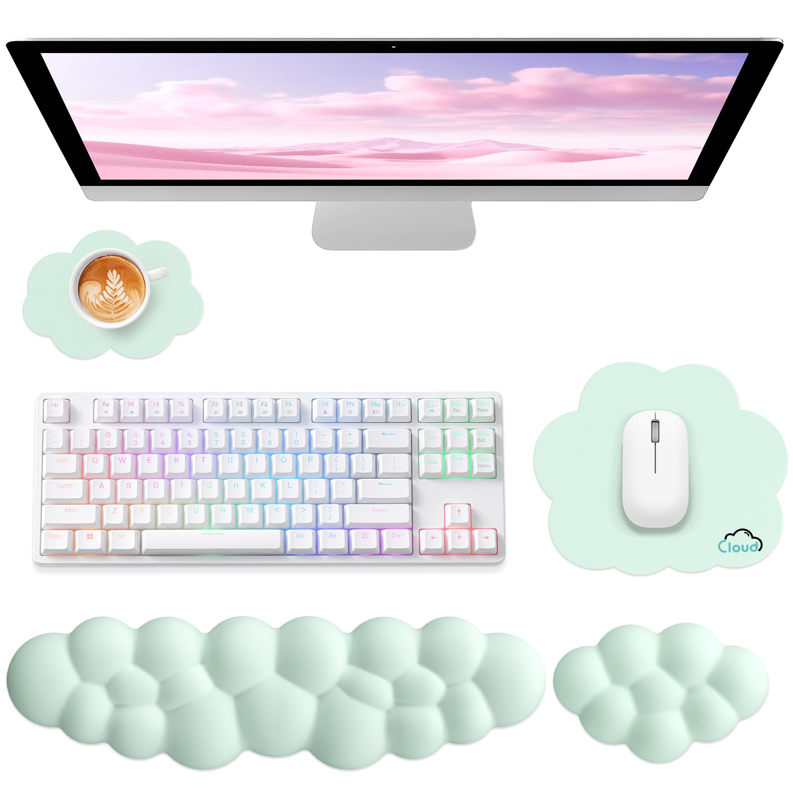 Sushret Cloud Wrist Rest for Computer Keyboard and Mouse Pa, Light Green