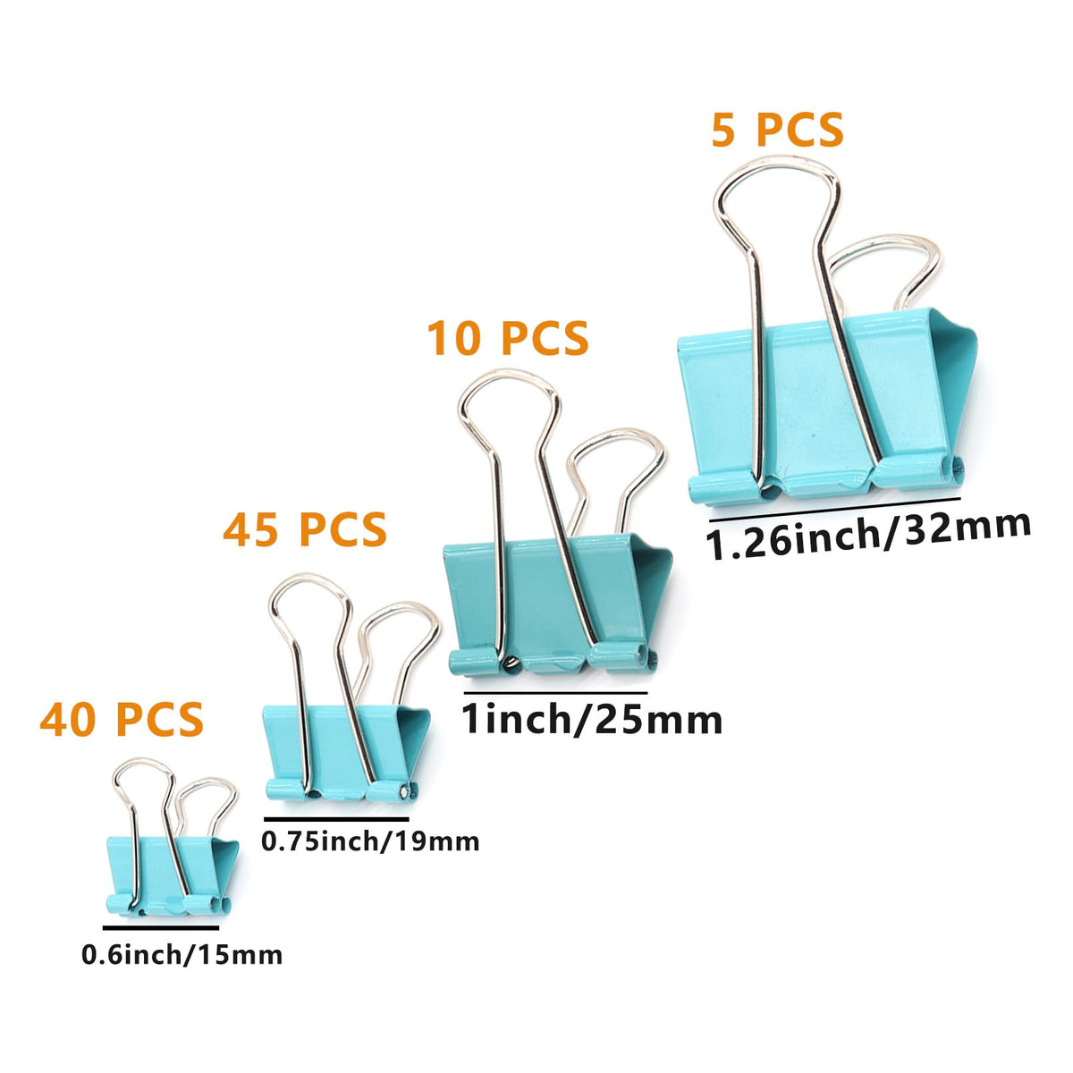 Binder Clip Paper Clamps, Assorted Sizes (Mini, Small, Medium, Large), 100 Pcs Clips for Office
