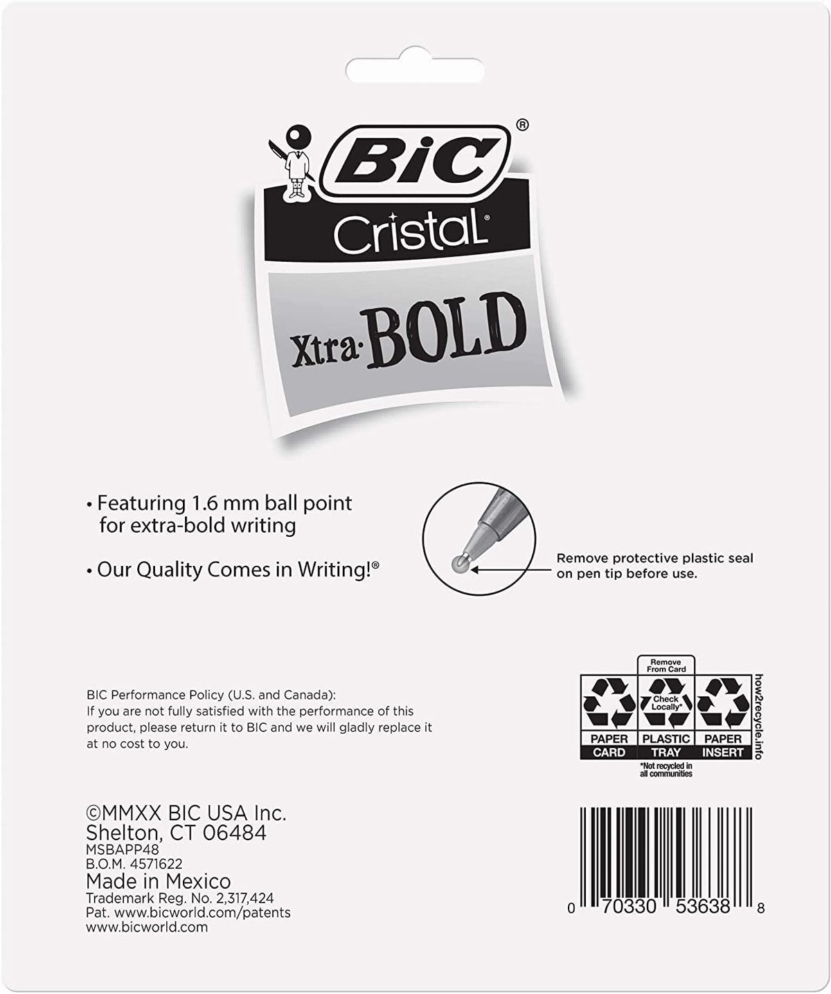 BIC Cristal Xtra Bold Ballpoint Pens, Bold Point 1.6mm, Pack of 240