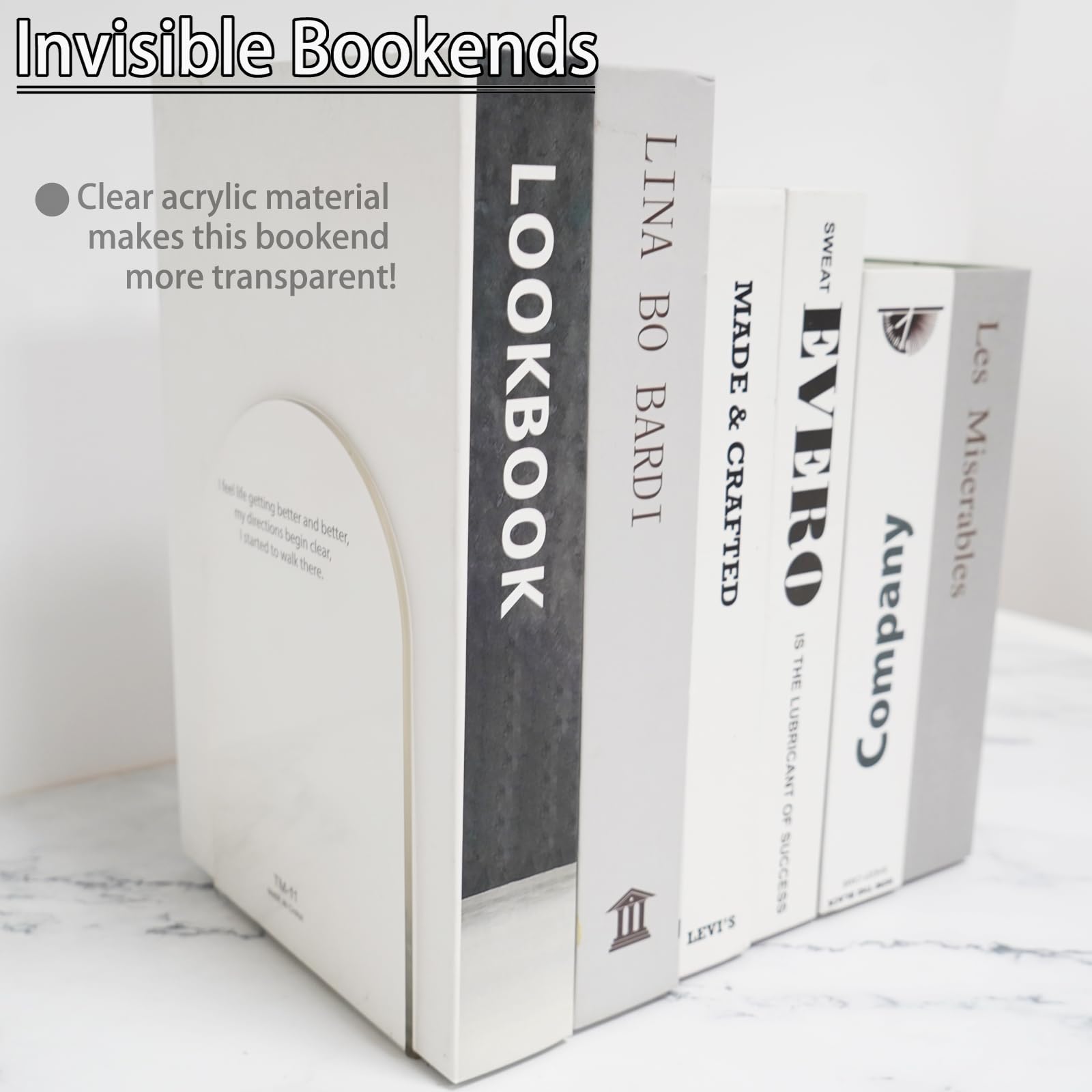 MerryNine Clear Acrylic Book Ends Bookends for Shelves