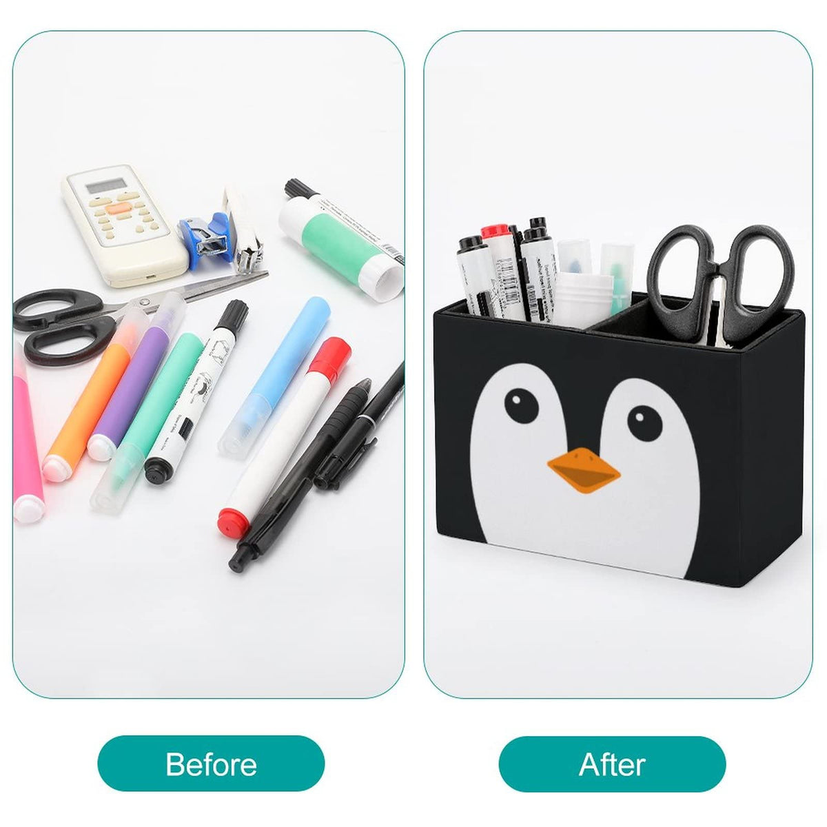 Niapessel Pencil Holder for Desk, Cute Penguin Face Pen Holder Storage Desktop Pen Organizer Desk