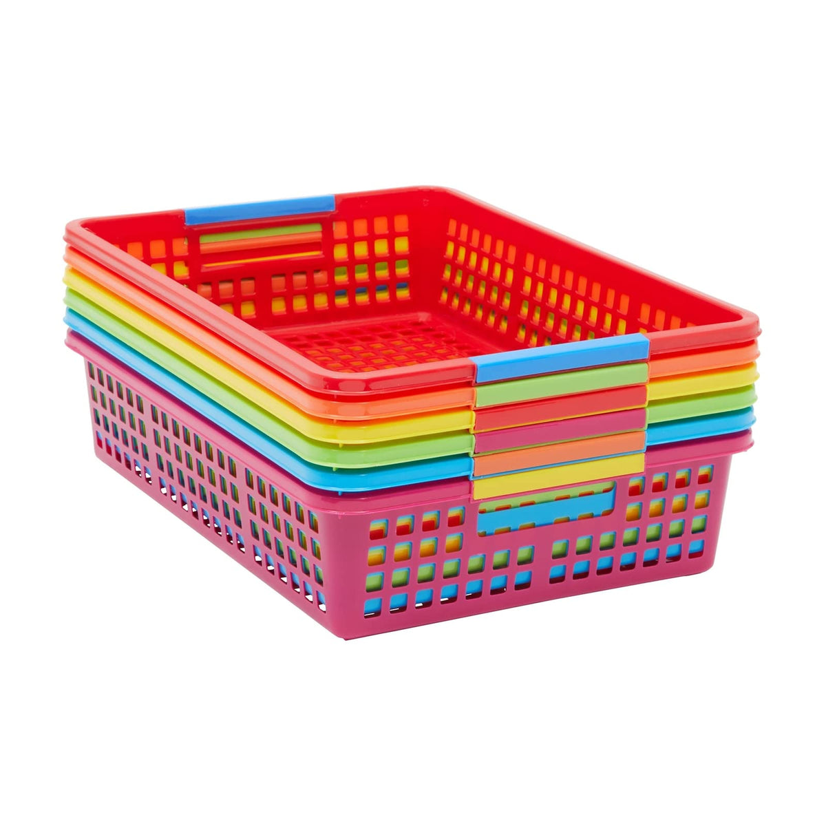Bright Creations 6 Pack Plastic Turn In Paper Trays for Classroom, Colorful Storage Bin Basket