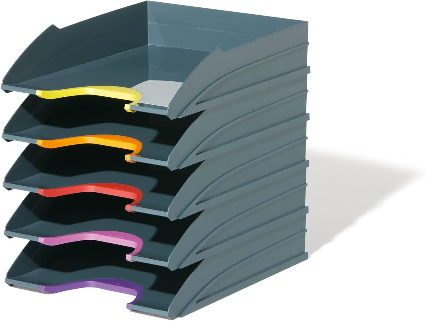 Durable Varicolor Letter Trays, Stackable Easy Organization, Gray, 5 Set