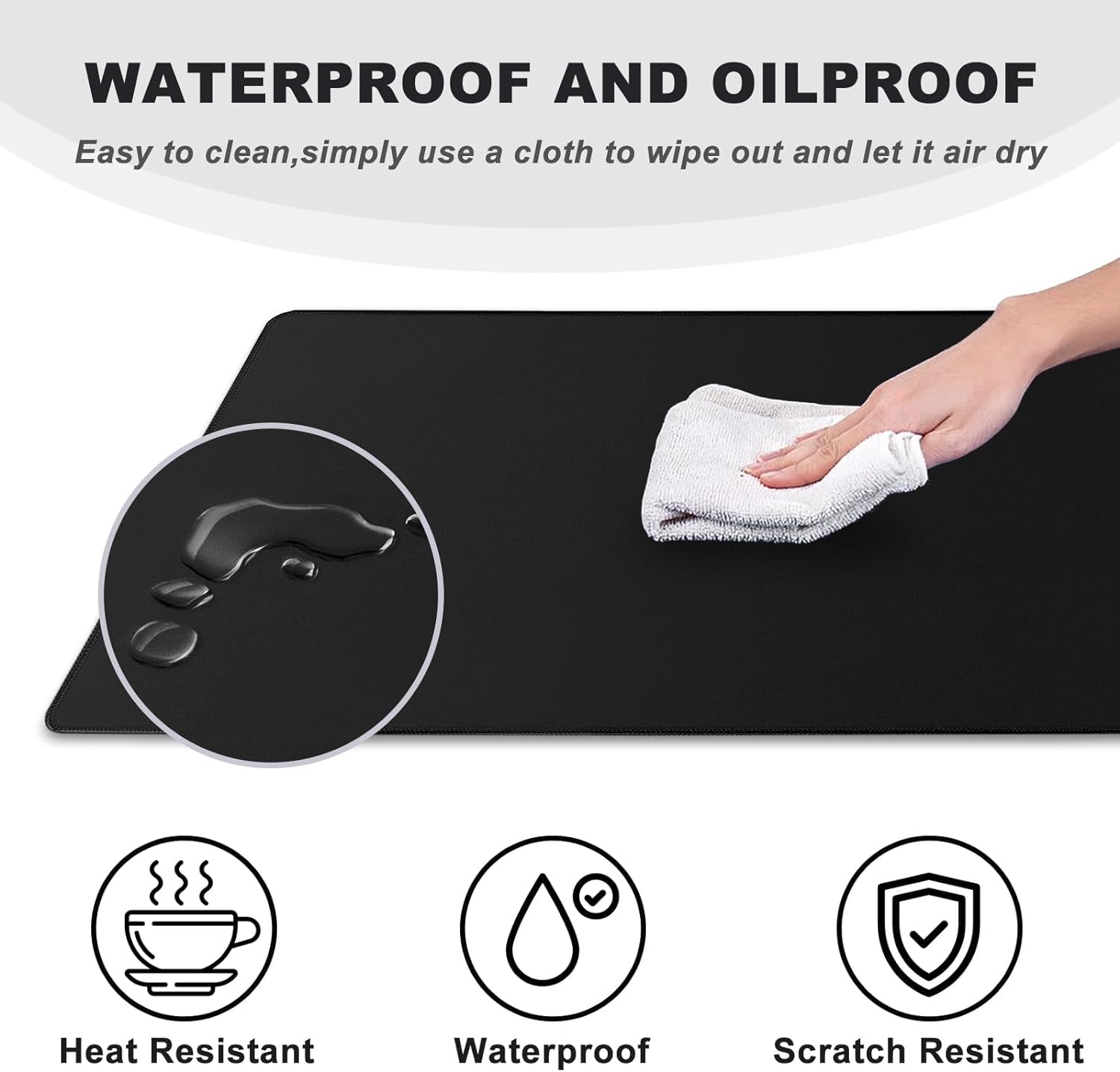 Large Mouse Pad Desk Mat Office Desk Pad with Stitched Edges, Black