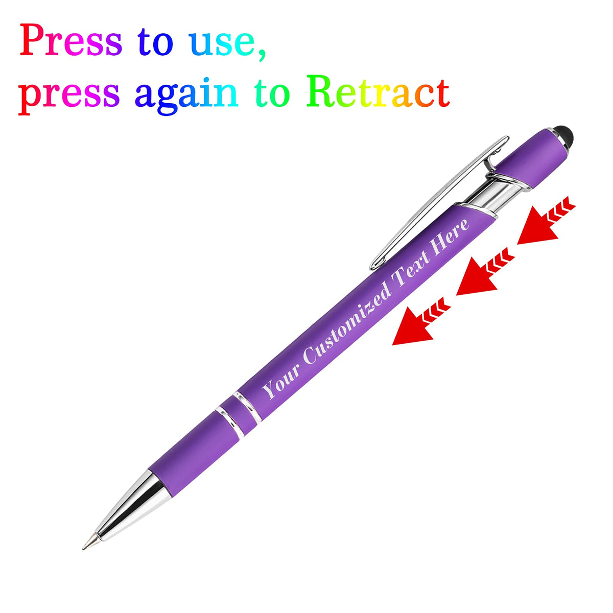 10 Pcs Personalized Pens in Bulk with Stylus Tip - Custom Print with Name 0.5 mm Soft Touch Medium