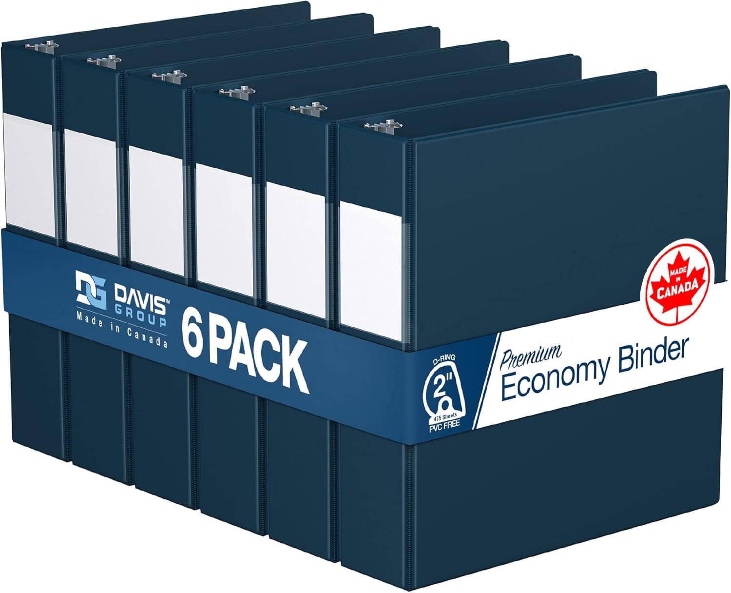 Premium Economy 3-Ring Binder, Spine Label, 2" D Rings, Navy Blue, 6 Pack