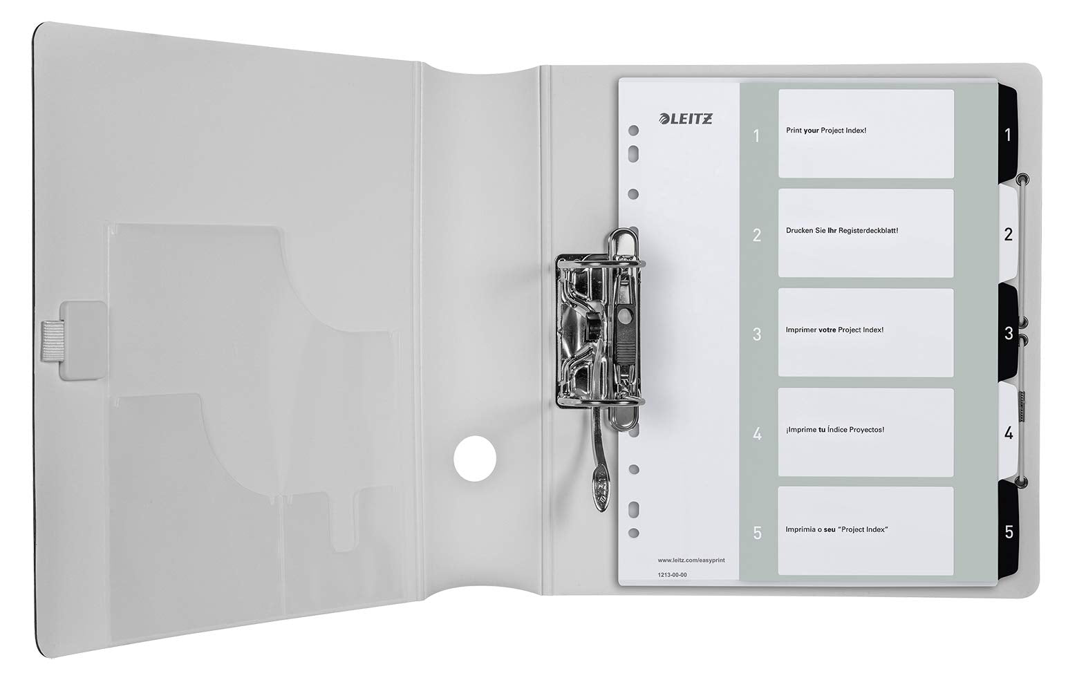 Leitz Wow Printable Index, Extra-Wide, 1-5 Numbered Tabs, PP, A4, White/Black