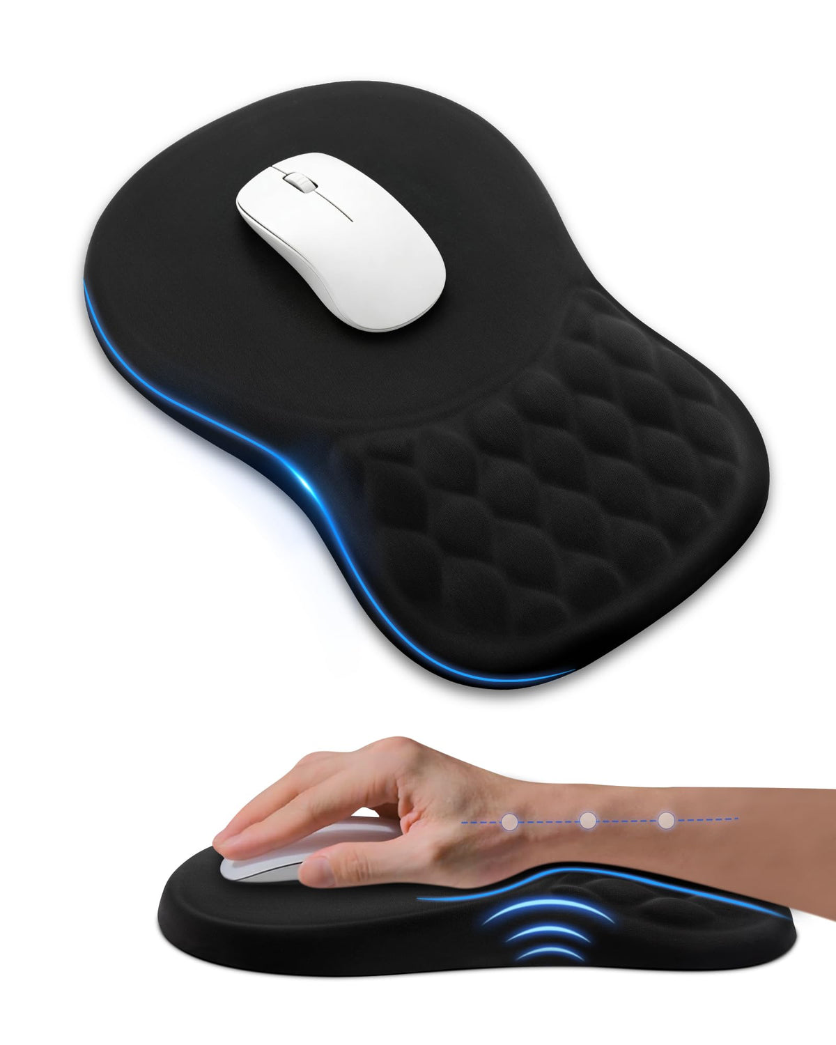 PVIPCZ Ergonomic Mouse Pad with Sloped Memory Foam Wrist Rest (Black)