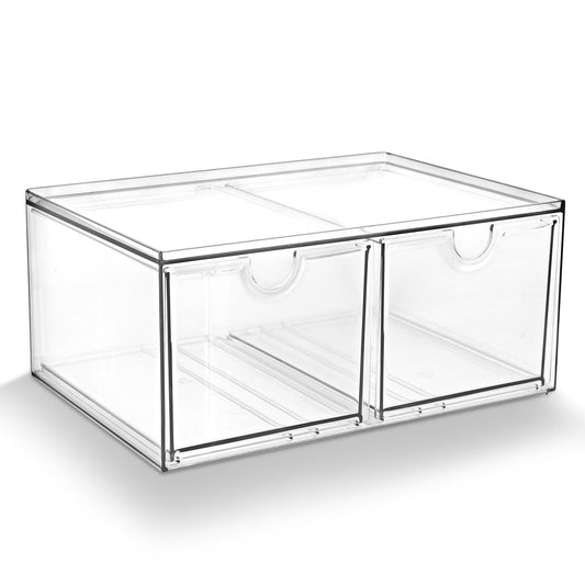 Prsildan Stackable Clear Makeup Organizer Acrylic Storage Drawers with 2 Drawers for Vanity