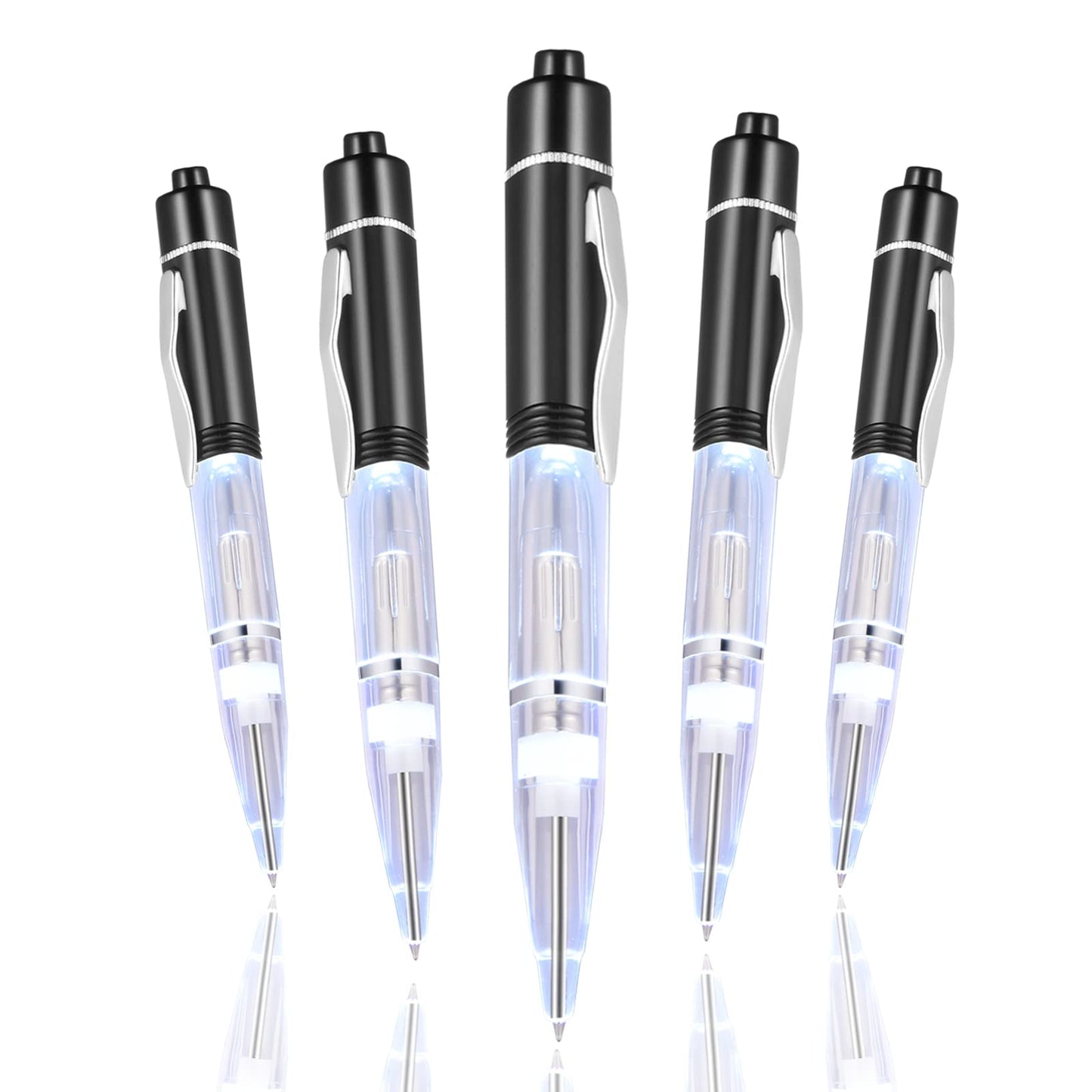 GS GLOWSEEN LED Pen With Light (5cts/Pack), Light Up Pens for Night Writing, 0.7mm Fine Point Black