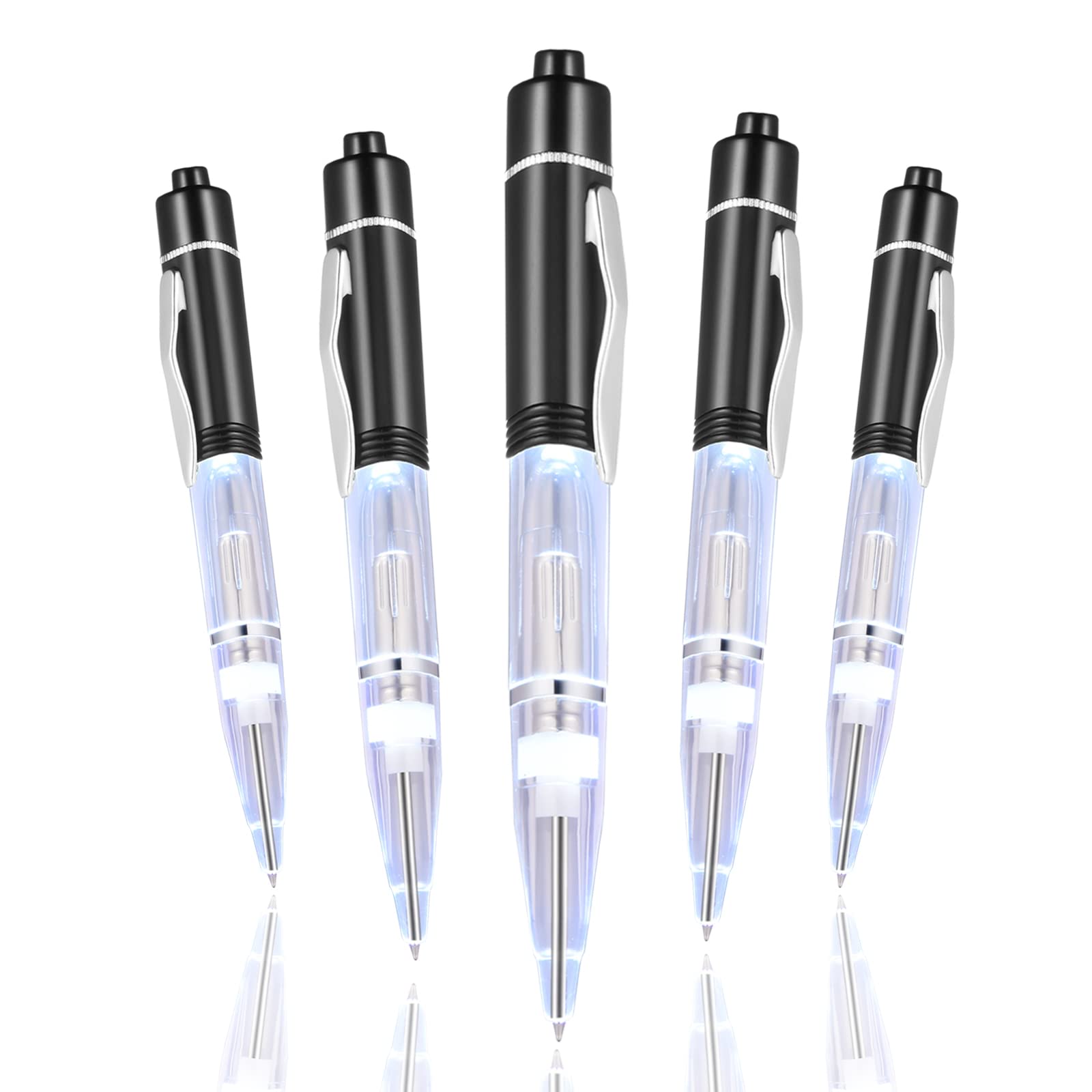GS GLOWSEEN LED Pen With Light (5cts/Pack), Light Up Pens for Night Writing, 0.7mm Fine Point Black