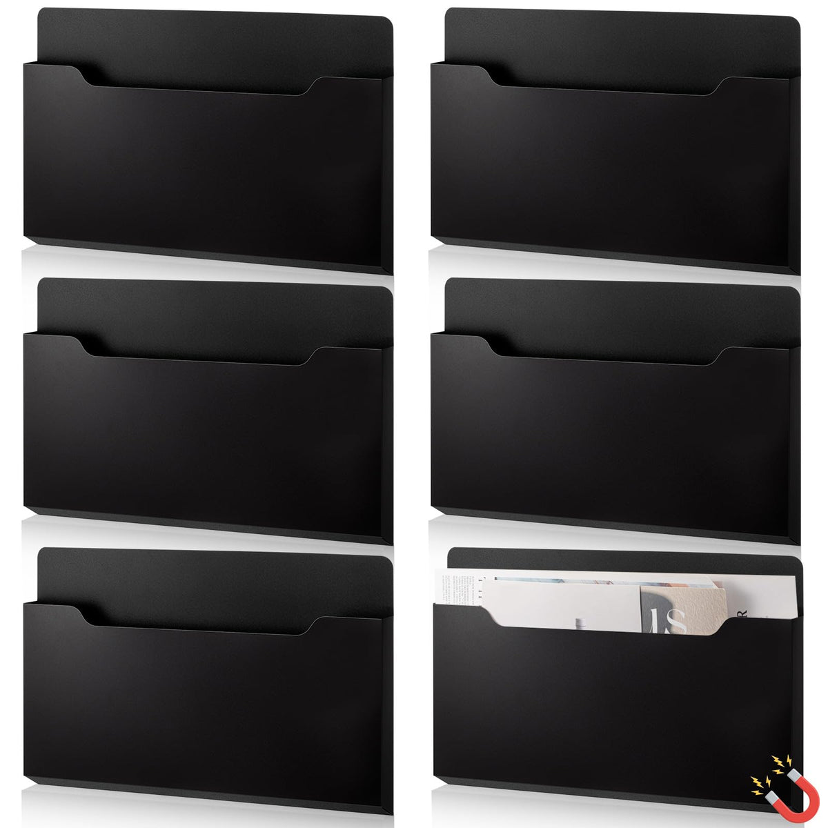 Fuutreo Magnetic Wall File Holder,6pcs,Black,Horizontal-large