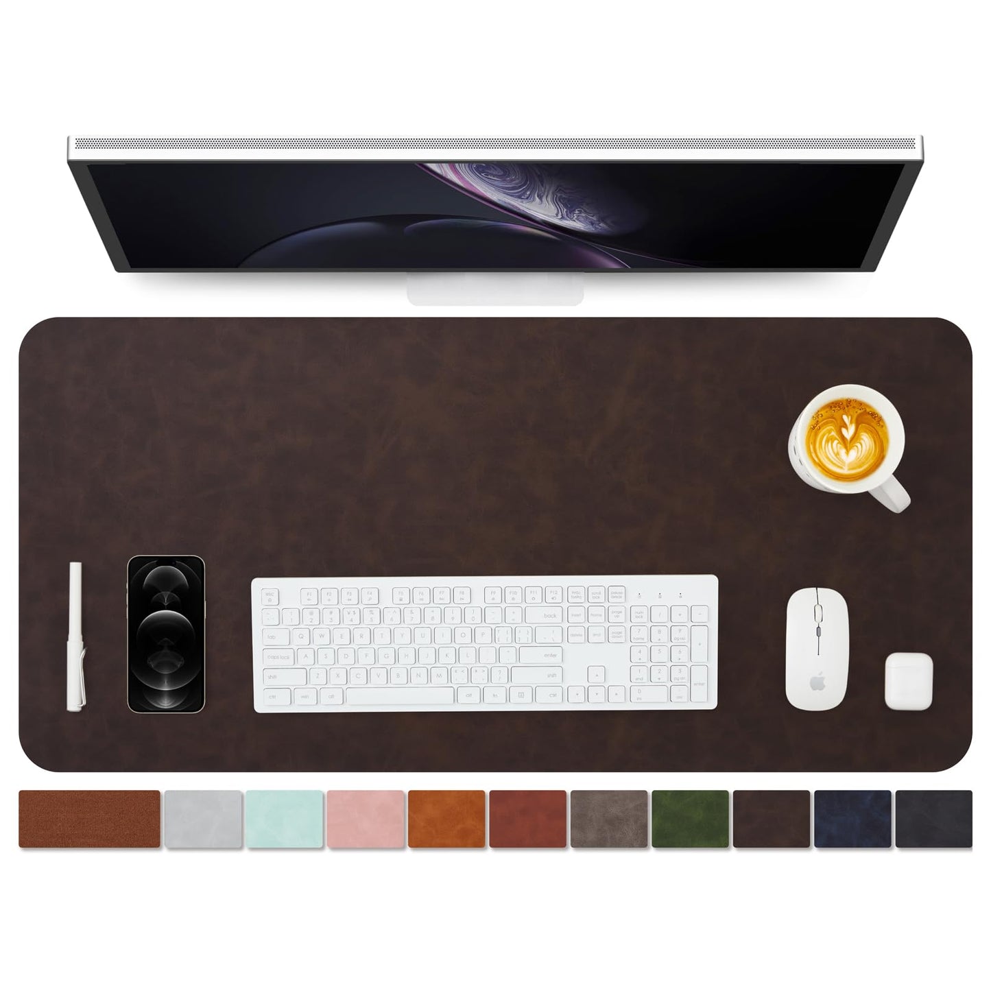 Distressed Leather Desk Mat - Non-Slip PU Desk Pad for Office and Home - Desk Organization and