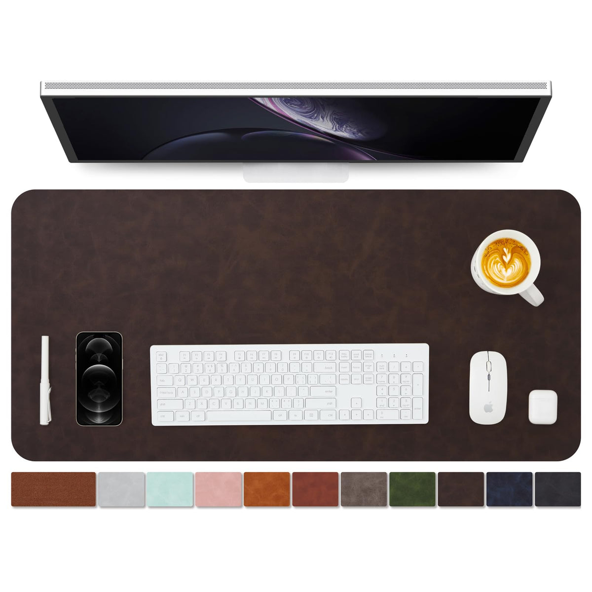 Distressed Leather Desk Mat - Non-Slip PU Desk Pad for Office and Home - Desk Organization and