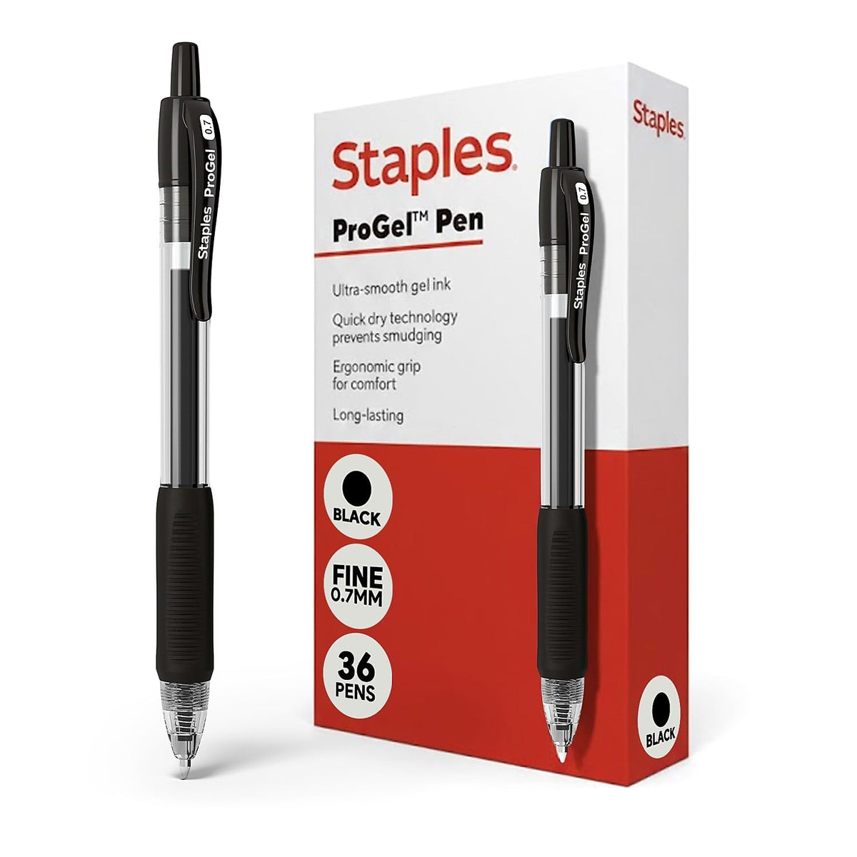 Staples ProGel Retractable Gel Pens, Fine 0.7mm, Black Ink, 36-Pk