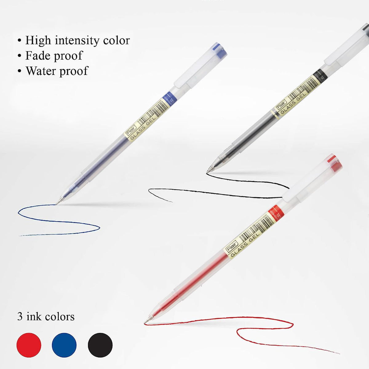 FLAIR Glass 0.6mm Gel Pen Stand | Transparent Glass Design With Soft Rubber Grip | Waterproof