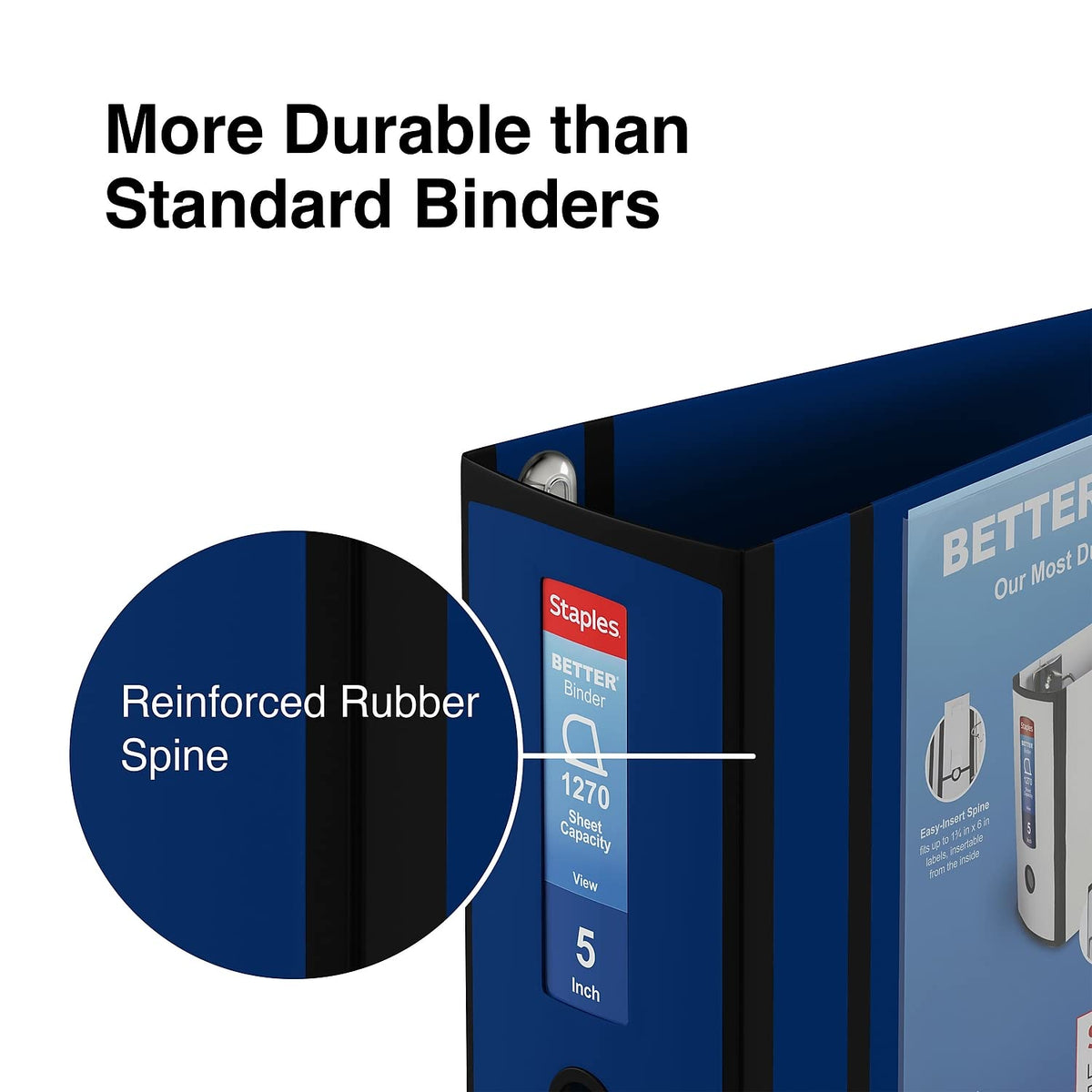 Staples Better 5-Inch D-Ring View Binder, Navy Blue, Reinforced Spine