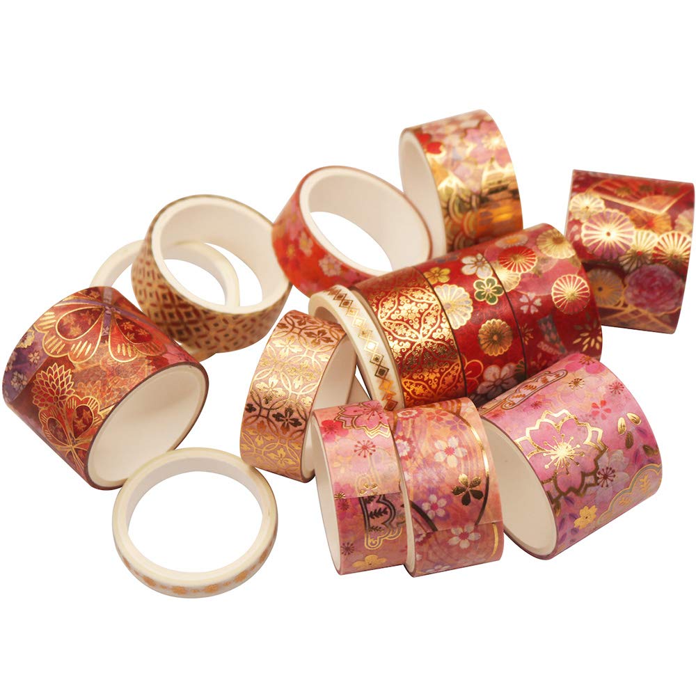 YUBBAEX Splendid Gold Washi Tape Set Embroidery Pattern Foil Decorative Tapes for Arts, DIY Crafts