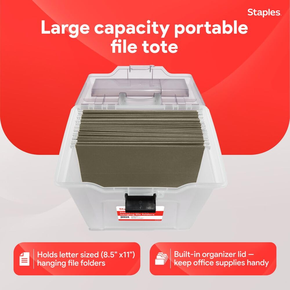 STAPLES File Box Portable Tote, Letter Size, Clear, 4/Carton