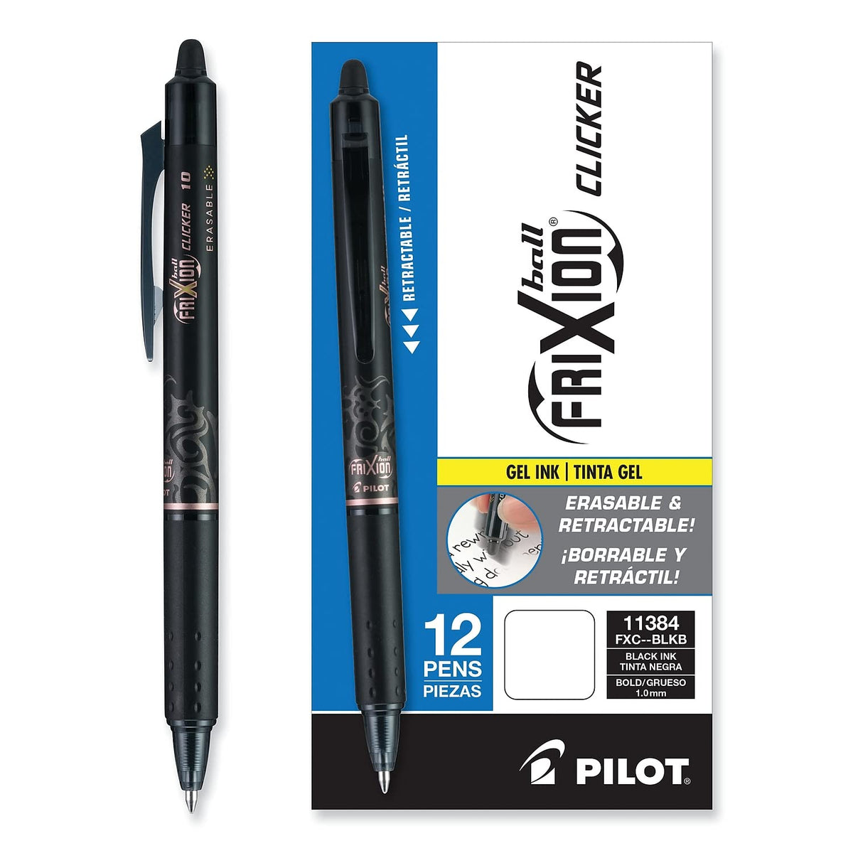 PILOT FriXion Clicker Erasable Gel Pens, Black Ink, 12-Pack