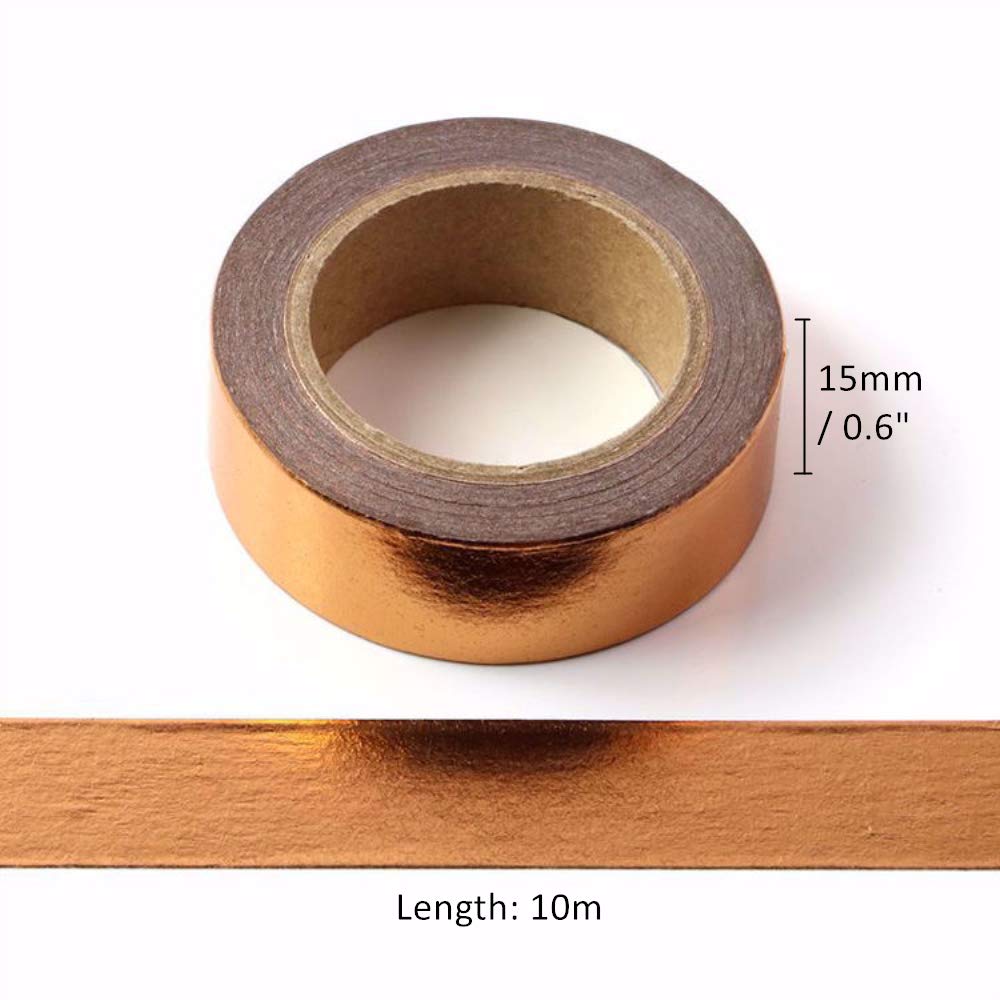 MEI YI TIAN 6 Rolls Solid Copper Gold Foil Washi Tape Set 15mmx10m Bronze Golden Stamping Paper