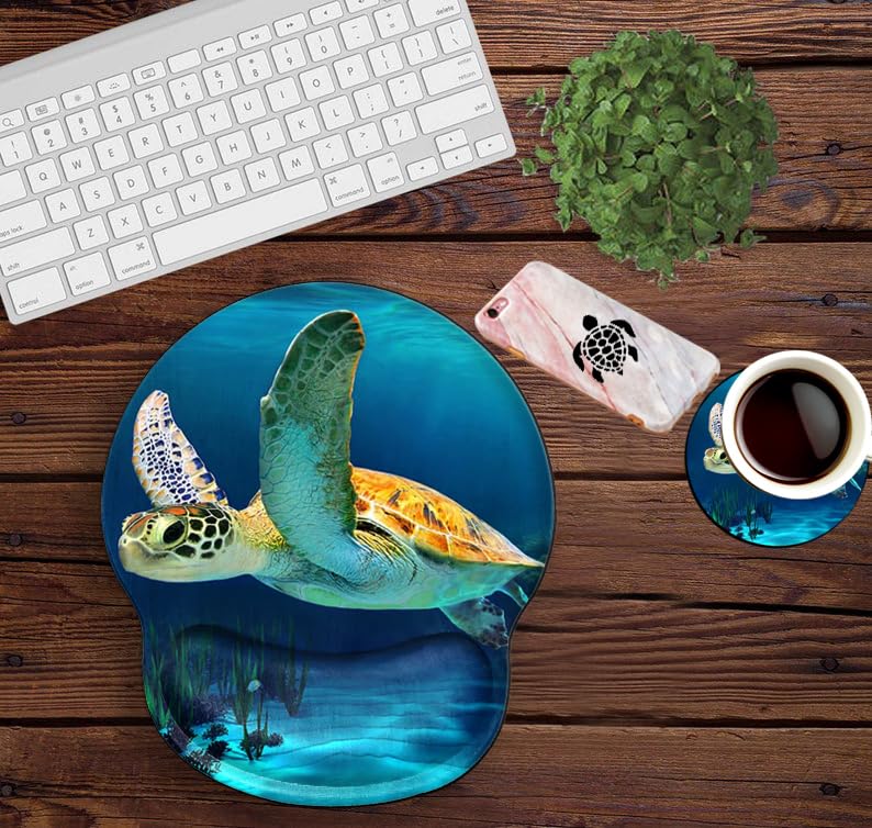 Sea Turtle Mouse Pad with Wrist Support Ergonomic Gel Mousepad Wrist Rest for Carpal Tunnel Cute